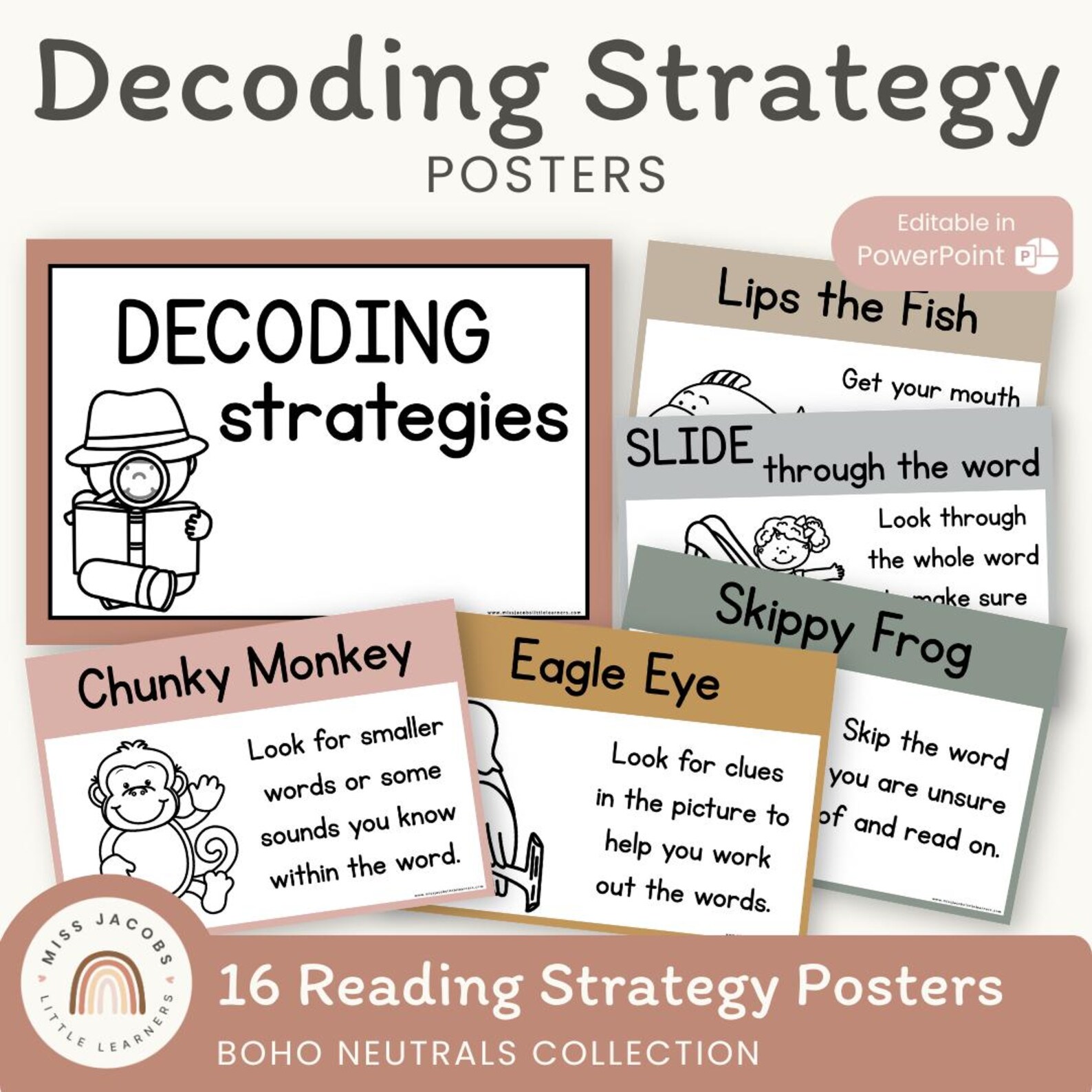 NEUTRAL Decoding Reading Strategy Posters | Boho Color Palette ...