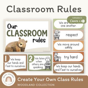 Woodland Classroom Rules Posters, Editable Student Expectations Signs, Calm Nature Theme Behavior Management Forest Friends Class Decor