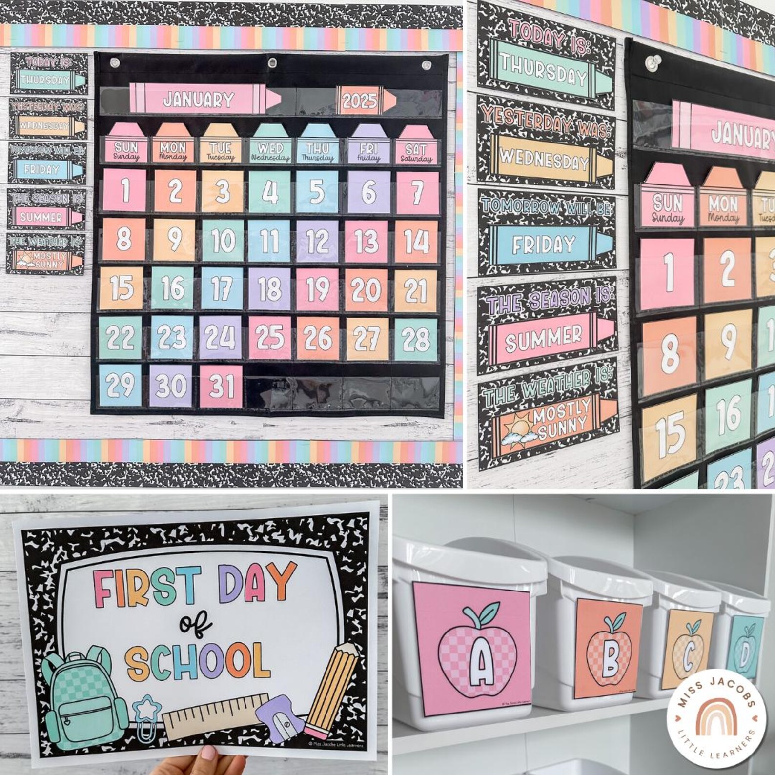 Cutesy Classroom Decor Bundle, Bright Rainbow Composition Notebook ...