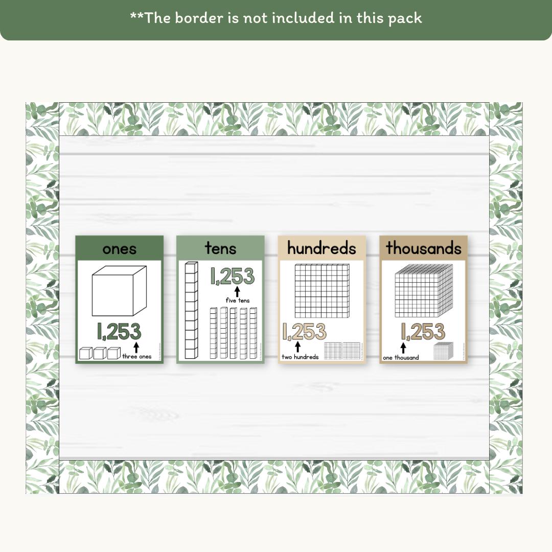 Place Value Posters Modern Botanical Theme, Printable Place Value Chart ...