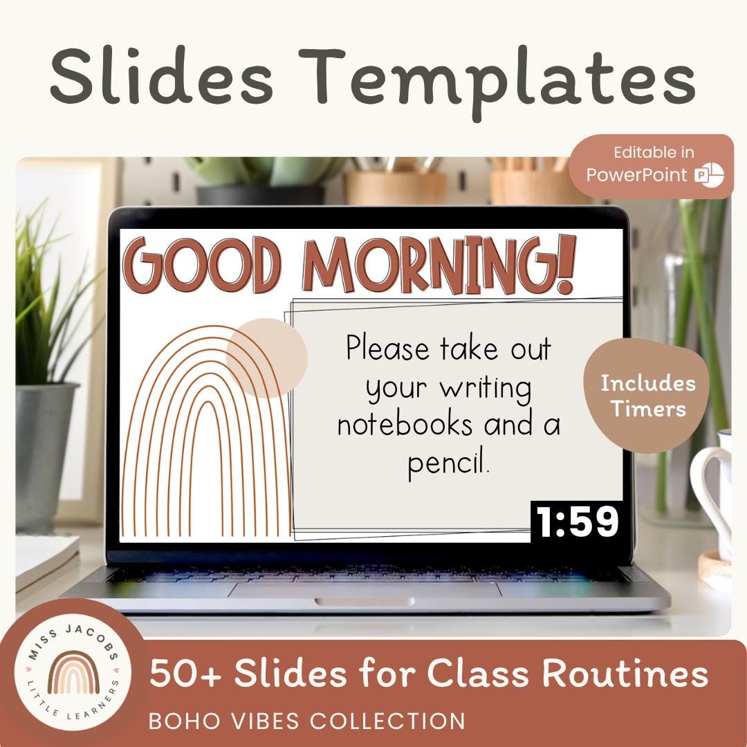 Boho Vibes Daily Morning Slides With Timers, Editable Neutral Google ...