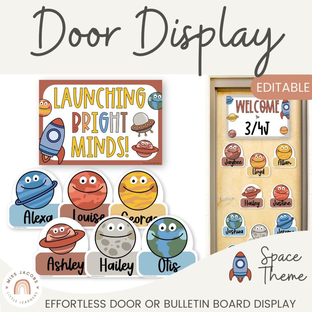 Galaxy Space Door Display for Classroom, Editable Welcome Door Signs ...