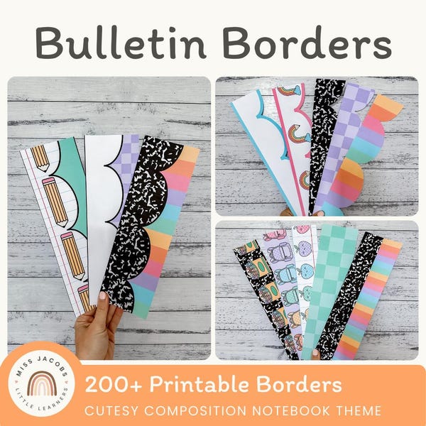 Bordes adorables para tablones de anuncios, clipart de útiles escolares, bordes imprimibles para el aula, 229 bordes brillantes para tablones de anuncios de profesores.