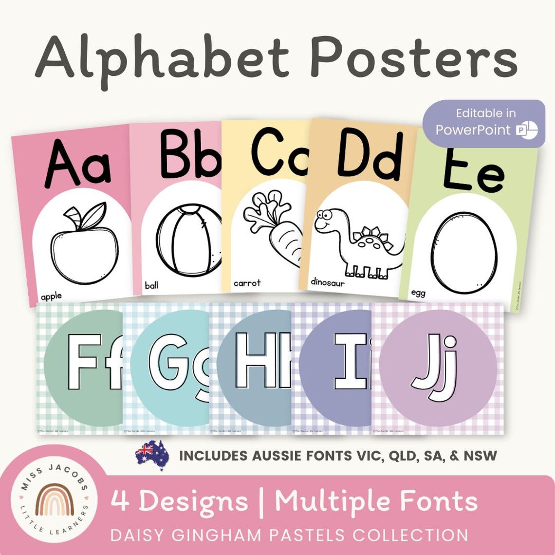 Alphabet Posters | Daisy Gingham Pastels Classroom Decor | Editable - Etsy