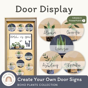 Modern Boho Plants Door Display | Editable Rustic Classroom Decor