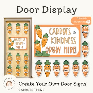 Carrot Door Display, Editable Spring Garden Theme Welcome Door Sign and Name Labels, Elementary Bulletin Board Display Classroom Decor
