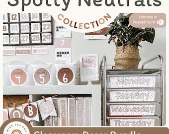 SPOTTY NEUTRALS Classroom Decor Bundle | B+W Neutrals | Ombré and Diversity Decor | Editable
