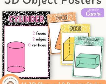 Leuke schriftjes met 3D-vormen als posters: wiskundige ankerkaarten voor in de klas (printbaar en bewerkbaar)