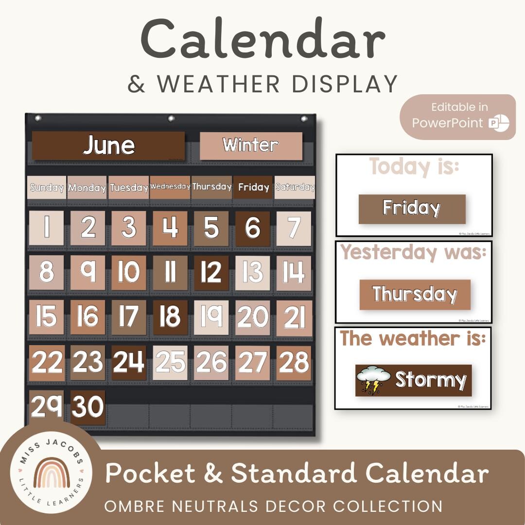 Classroom Calendar and Weather Display | OMBRE NEUTRALS - Etsy
