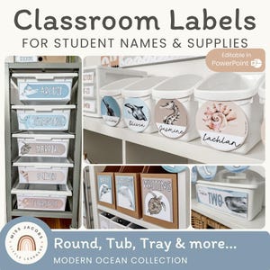 Classroom Supply Labels & Student Name Tags | Modern Ocean Classroom Decor | Editable