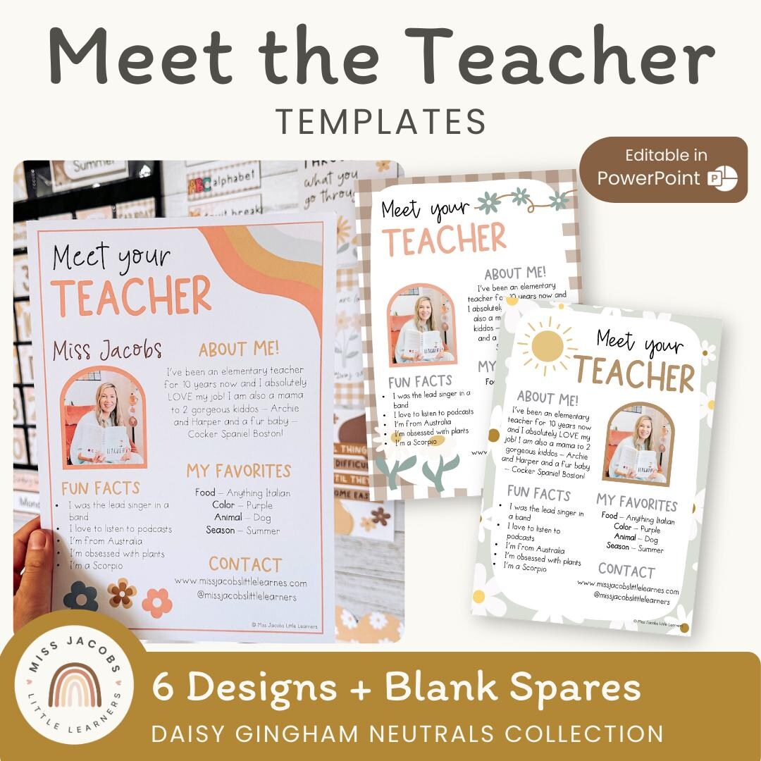 Meet the Teacher Templates | Daisy Gingham Neutrals Classroom Decor ...
