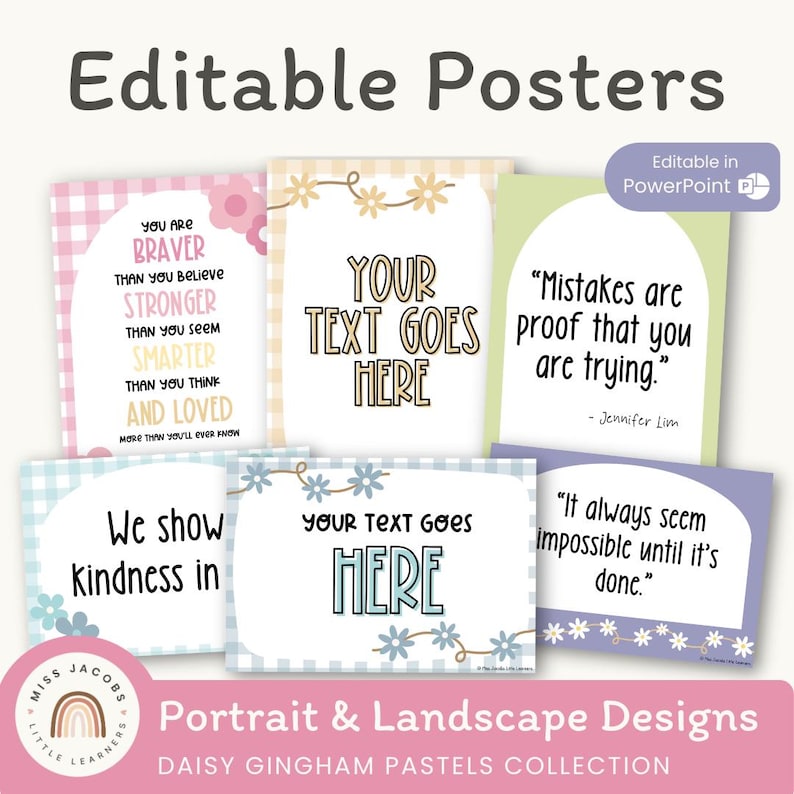 Editable & Customizable Classroom Posters | Daisy Gingham Pastels ...