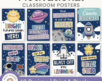 Motivational Posters: Dreamy Space Inspirational Quotes Classroom Wall Display (Printable & Editable)