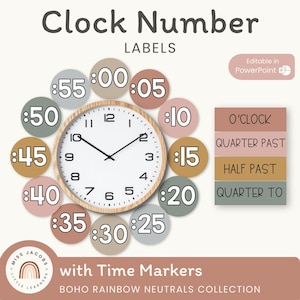 BOHO RAINBOW Clock Numbers | Neutral Rainbow Classroom Decor