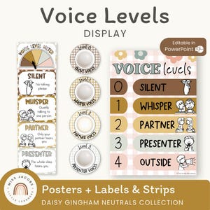Editable Voice Levels Display | Push Light Noise Levels | Daisy Gingham Neutrals
