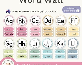 Alphabet Word Wall, Daisy Gingham Pastels Printable Alphabet Word Letters, Vocabulary Sight Words, Editable Word Wall Classroom Decor