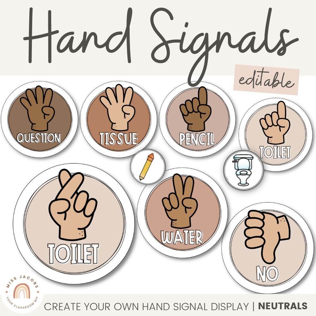 Hand Signals Posters OMBRE NEUTRALS Classroom Decor EDITABLE Etsy