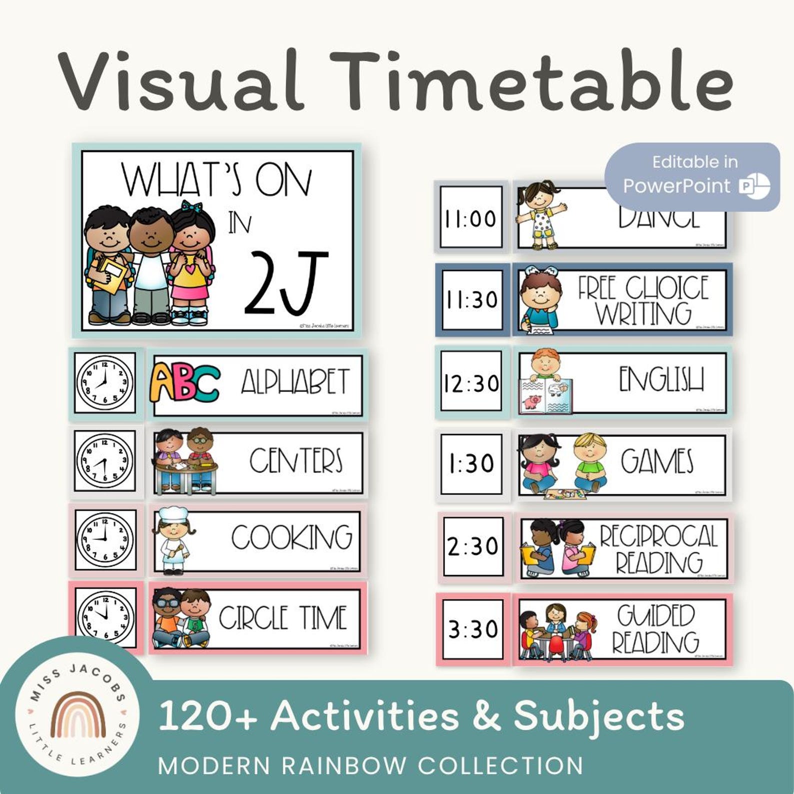 Calm Colors Visual Schedule, Modern Rainbow Routine Cards, Editable ...