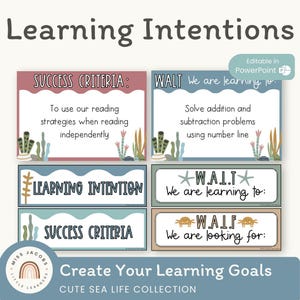 Learning Intentions & Success Criteria Posters | WALT and WALF | Cute Sea Life Decor