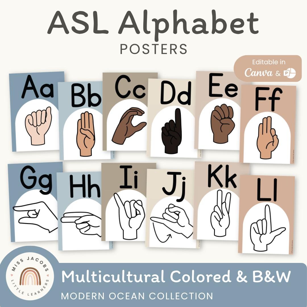 ASL (american Sign Language) Alphabet Posters | Modern Ocean