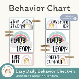 MODERN RAINBOW Behavior Chart | Editable | Calm Colors Classroom Decor