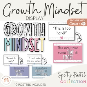 FLAUSCHIGE PASTELLE Wachstum Mindset Poster | Gedämpfter Regenbogen Klassenzimmer Dekor | Lehrerbedarf | Elementare Klassenzimmer Dekor | Sofort Download