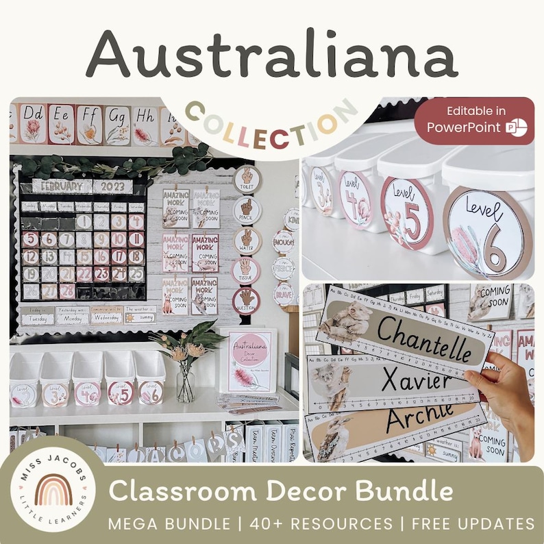 Australiana Classroom Decor Bundle | Australian Animals and Native Flora | Miss Jacobs Little Learners | Editable