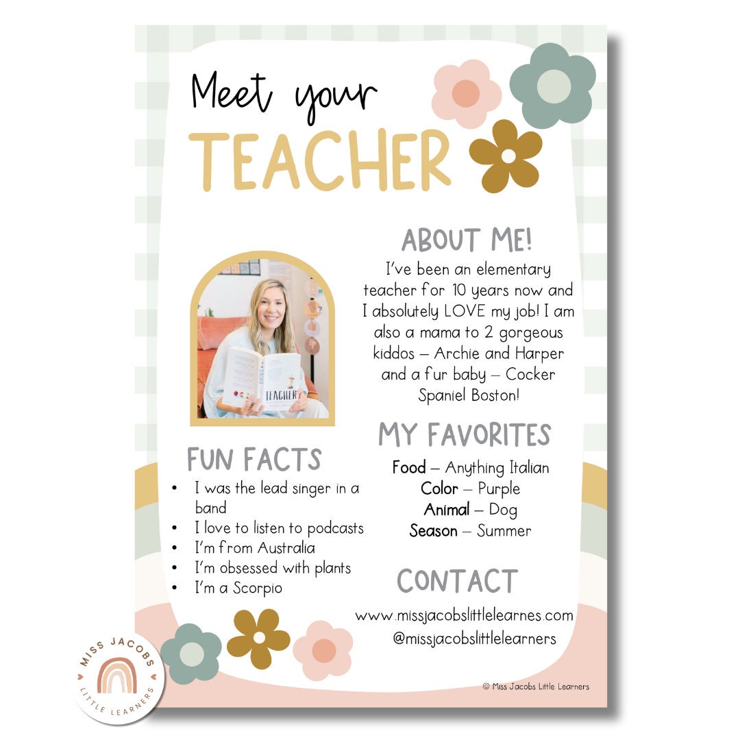 Meet the Teacher Templates | Daisy Gingham Neutrals Classroom Decor ...