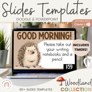 Woodland Morning Slides Template, Editable Daily Agenda, Google Slides, PowerPoint, Canva Teacher Slides, Forest Nature Theme Class Display
