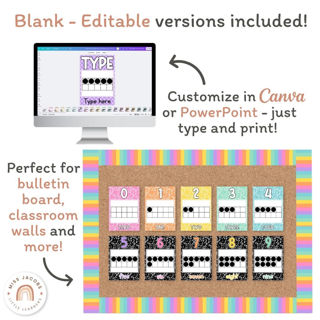 Cutesy Number Posters for Classroom, Composition Notebook Theme ...