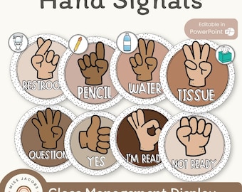 Hand Signals Posters | SPOTTY NEUTRALS Classroom Decor | EDITABLE