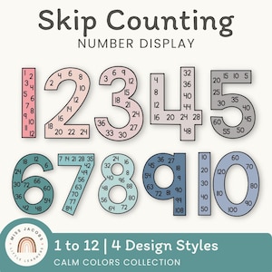 Exhibición de números grandes con conteo de saltos con arcoíris moderno / Decoración para el aula con colores tranquilos