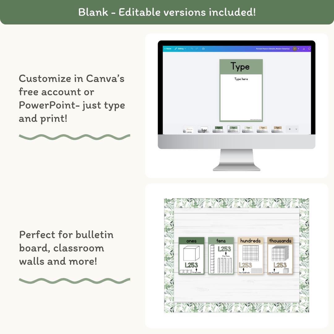 Place Value Posters Modern Botanical Theme, Printable Place Value Chart ...