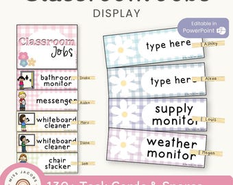 Classroom Jobs Display | Daisy Gingham Pastels Classroom Decor | Editable