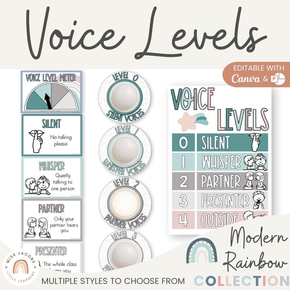 Modern Rainbow Voice Noise Level display | EDITABLE Classroom Teacher Management | Voice Volume Visual Decor | Calm Color Theme