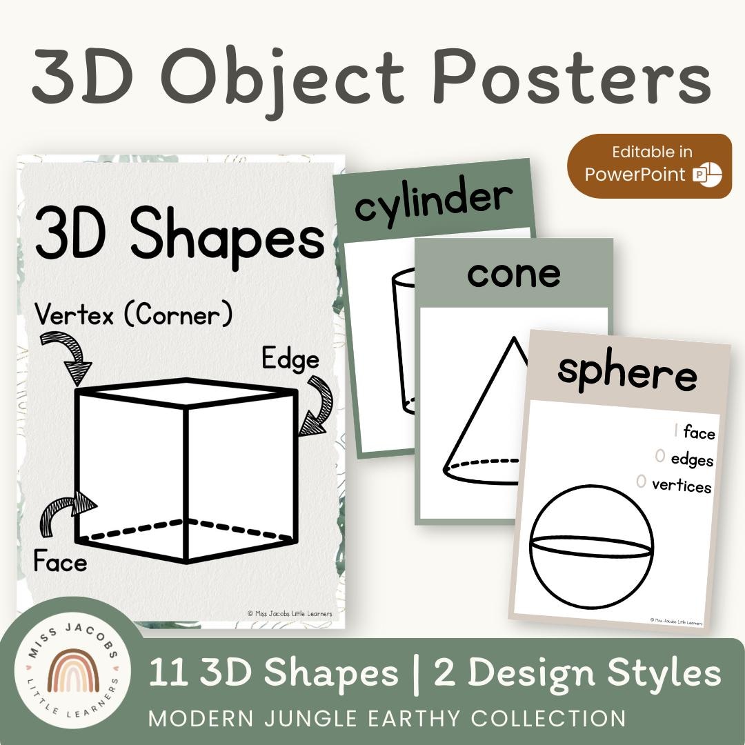 3d Objects Poster.pdf Earthy 3D Shape Posters, Modern Jungle Classroom Shape Display ...