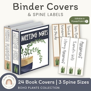 Boho Plants Binder Covers & Spines | Rustic Boho Classroom Decor | Editable