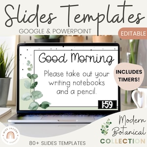 Botanical Google Slides & PowerPoint Templates, Daily Morning Agenda Slides, Editable Classroom Display, Calm Farmhouse Theme for Teachers