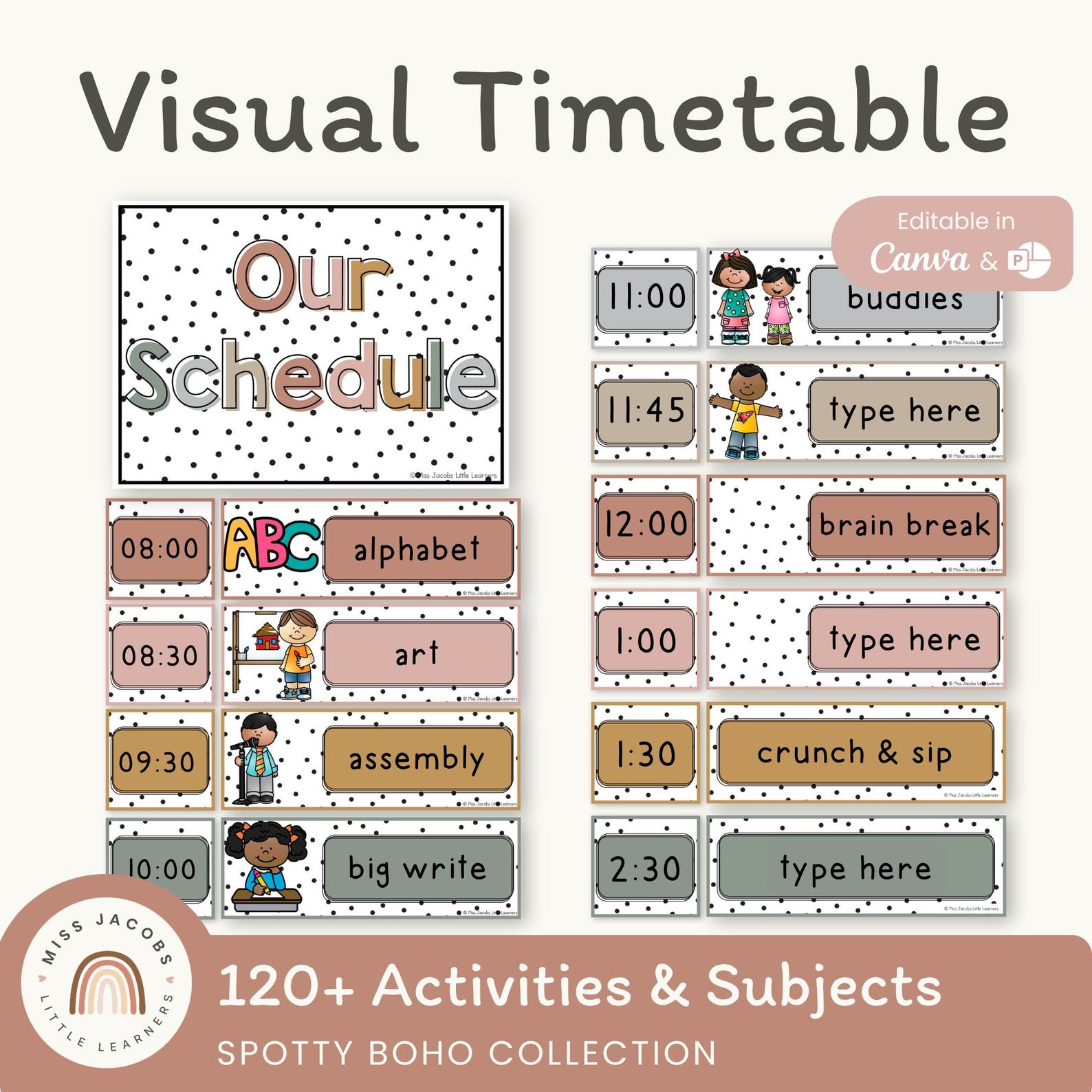 Visual Timetable and Daily Schedule | Spotty Boho Classroom Decor ...