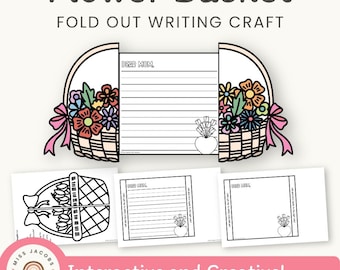 Flower Basket Mother’s Day Craft, Printable Fold Out Writing Activity for Kids, Keepsake Gift for Mom, Grandma, Aunt, Preschoolers DIY Card