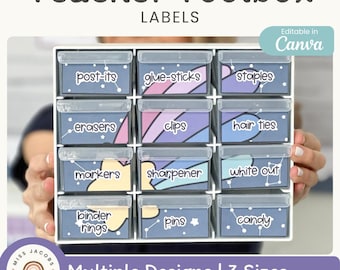 Etiquetas para la caja de herramientas del profesor: Organizador de cajones "Espacio de ensueño" para material escolar (editable)