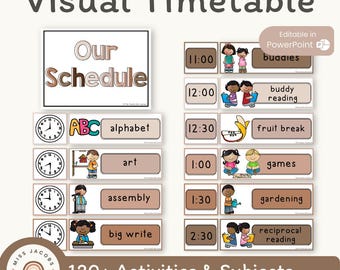 Ombre Visual Schedule, Editable Neutral Classroom Routine Cards, Printable Daily Class Schedule, Preschool Visual Timetable with Clocks
