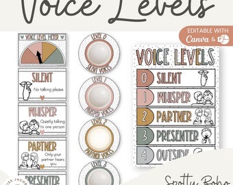 Spotty Boho Voice Noise Level Display | EDITABLE Classroom Teacher Management | Voice Volume Visual Decor | Neutral Rainbow Theme