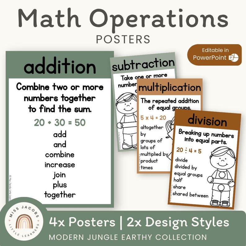 Earthy Math Operations Posters, Printable Math Operations Key Word ...