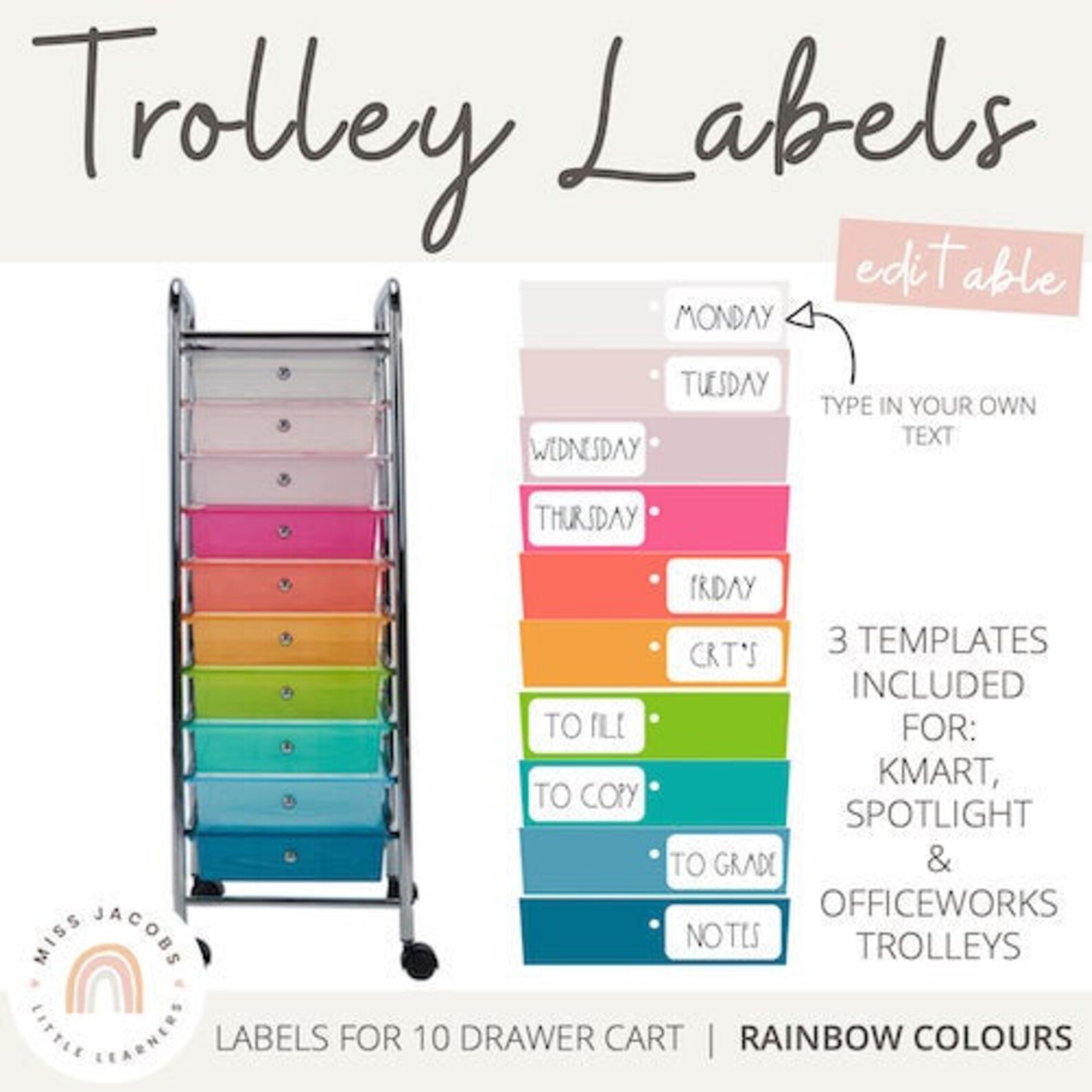 Rainbow Trolley Labels Kmart / Officeworks / Spotlight Etsy