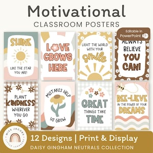 Motivierende Klassenzimmer Poster | Wachstum Mindset Bulletin Board | Gänseblümchen Gingham | Veränderbar
