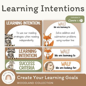 Woodland WALT WILF Learning Intentions and Success Criteria Posters Display, Printable Nature & Forest Theme Editable Classroom Decor