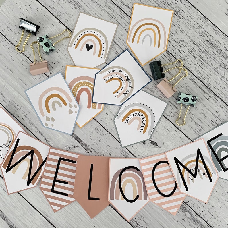 BOHO RAINBOW Bulletin Board Signage Editable Boho Bunting Etsy Australia