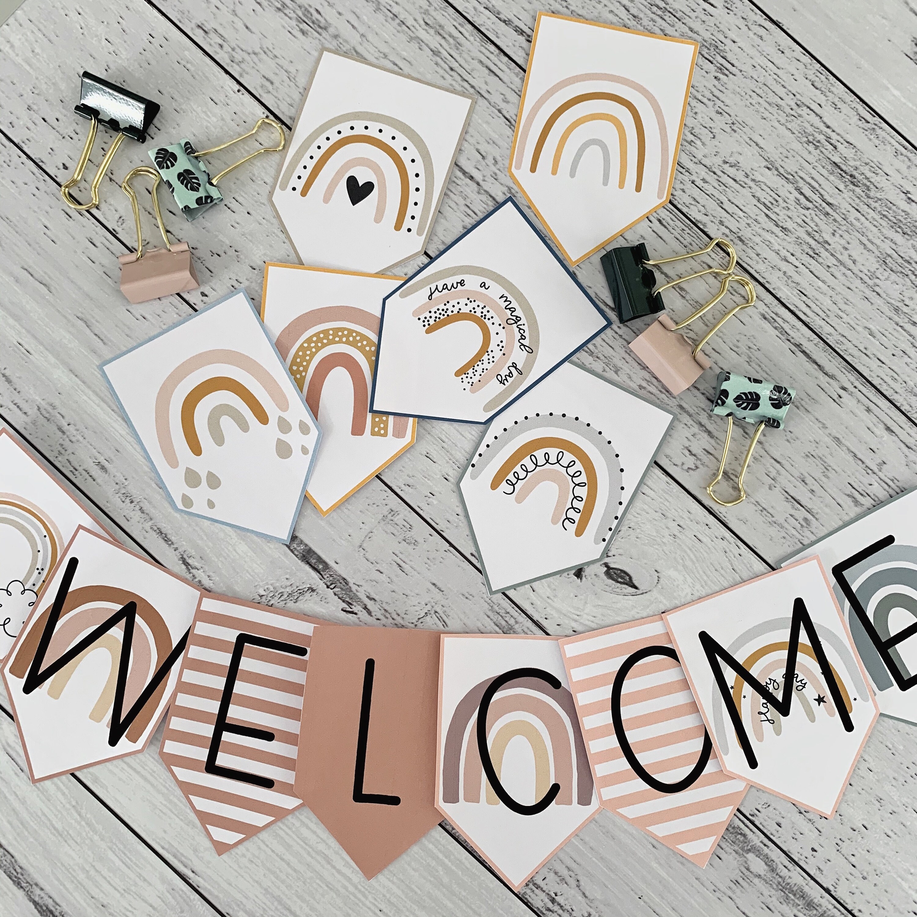 BOHO RAINBOW Bulletin Board Signage Editable Boho Bunting Etsy