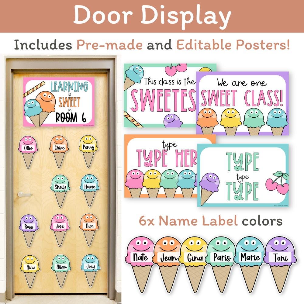 Pastel Ice Cream Classroom Decor Bundle, Editable Teacher Essentials ...